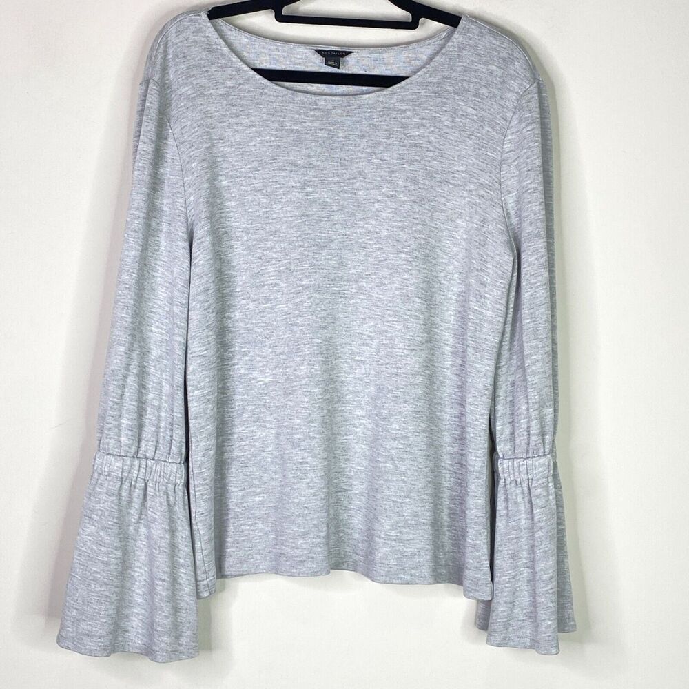 Ann Taylor Light Gray Bell Sleeve Long Sleeve Top - m